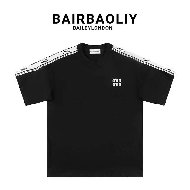 BAIRBAOLIY2025新款春夏美式拼接重磅休闲潮流短袖T恤宽松半袖衫