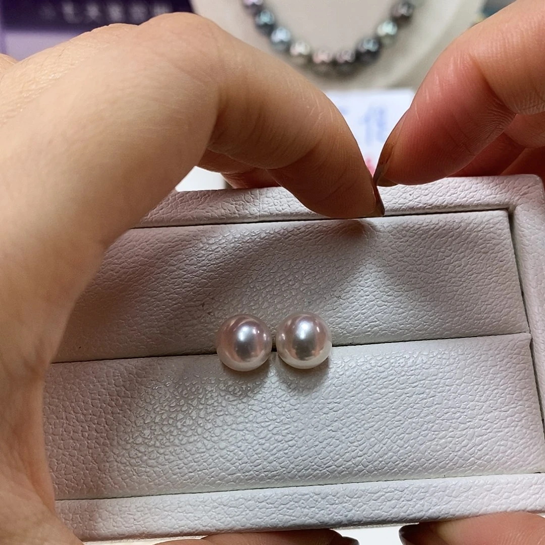 海水珍珠18K金镶嵌耳饰9-9.5m日本极光海水珍珠耳钉（特选）