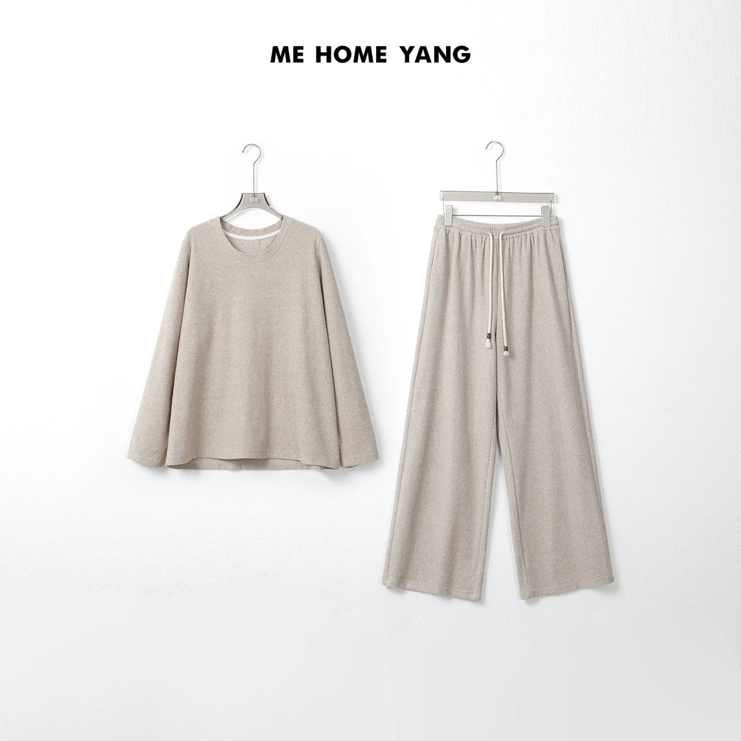 ME【遛弯套装】加绒绒感坑条圆领休闲两件套百搭时尚套装MEQA3022