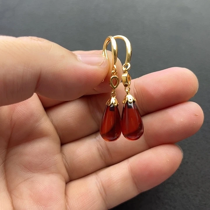 琥珀未镶嵌裸石耳坠