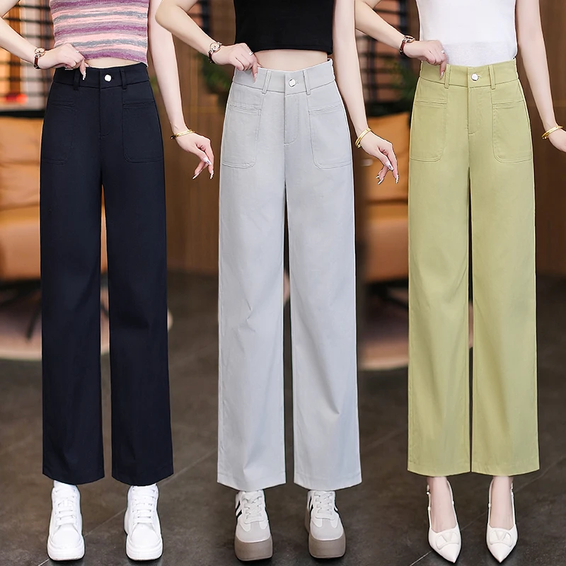 啄木鸟窄版阔腿裤女2025夏季新款高腰显瘦宽松休闲垂感流行直筒裤