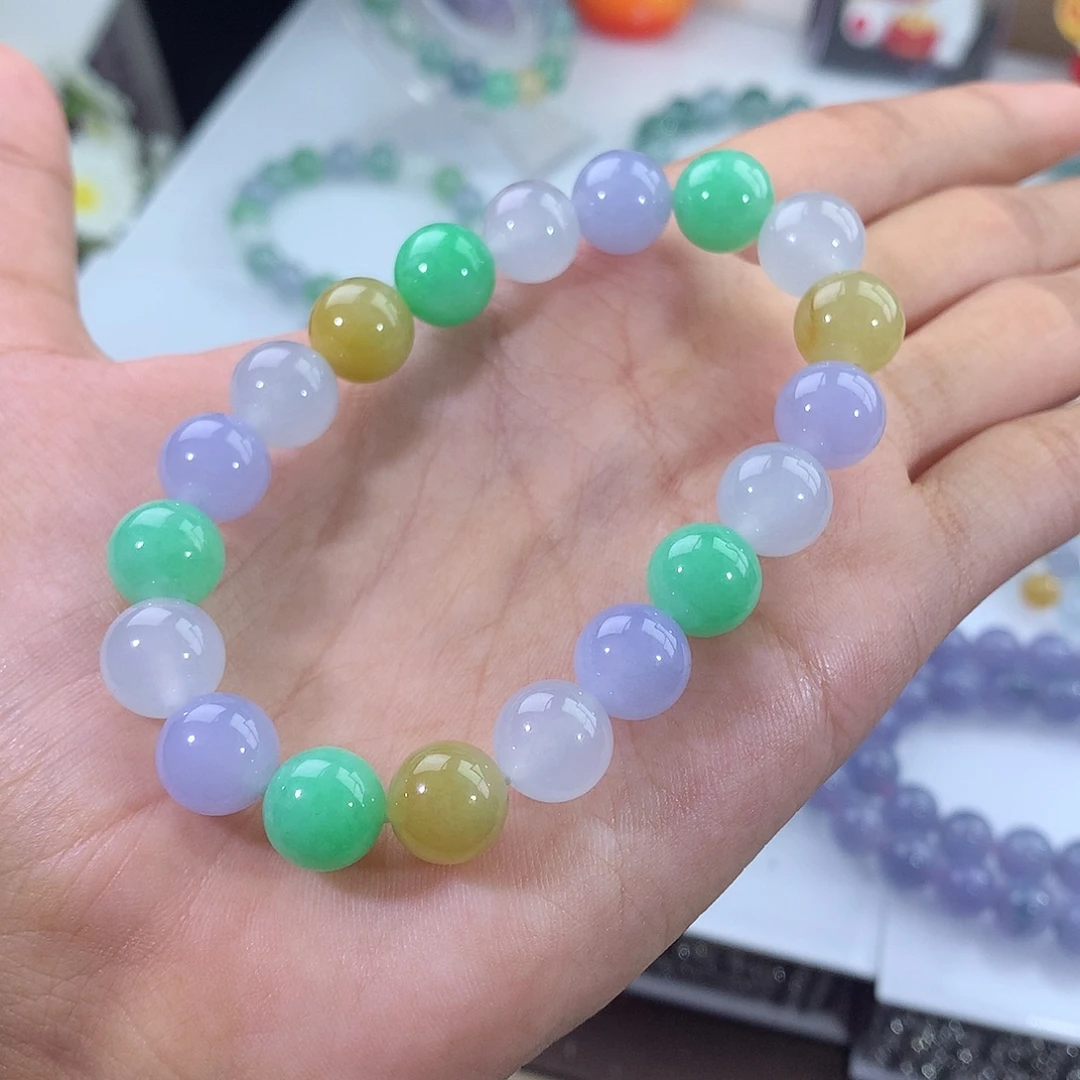 翡翠未镶嵌手链明艳冰多宝手串