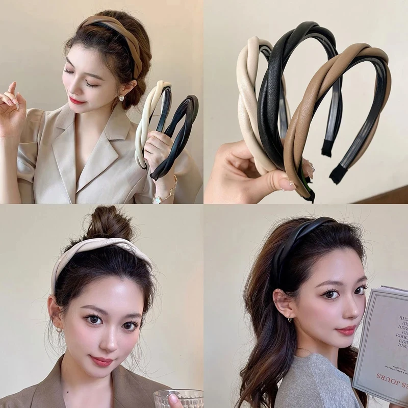 韩版皮质优雅交叉麻花发箍女高级感百搭简约气质复古时尚