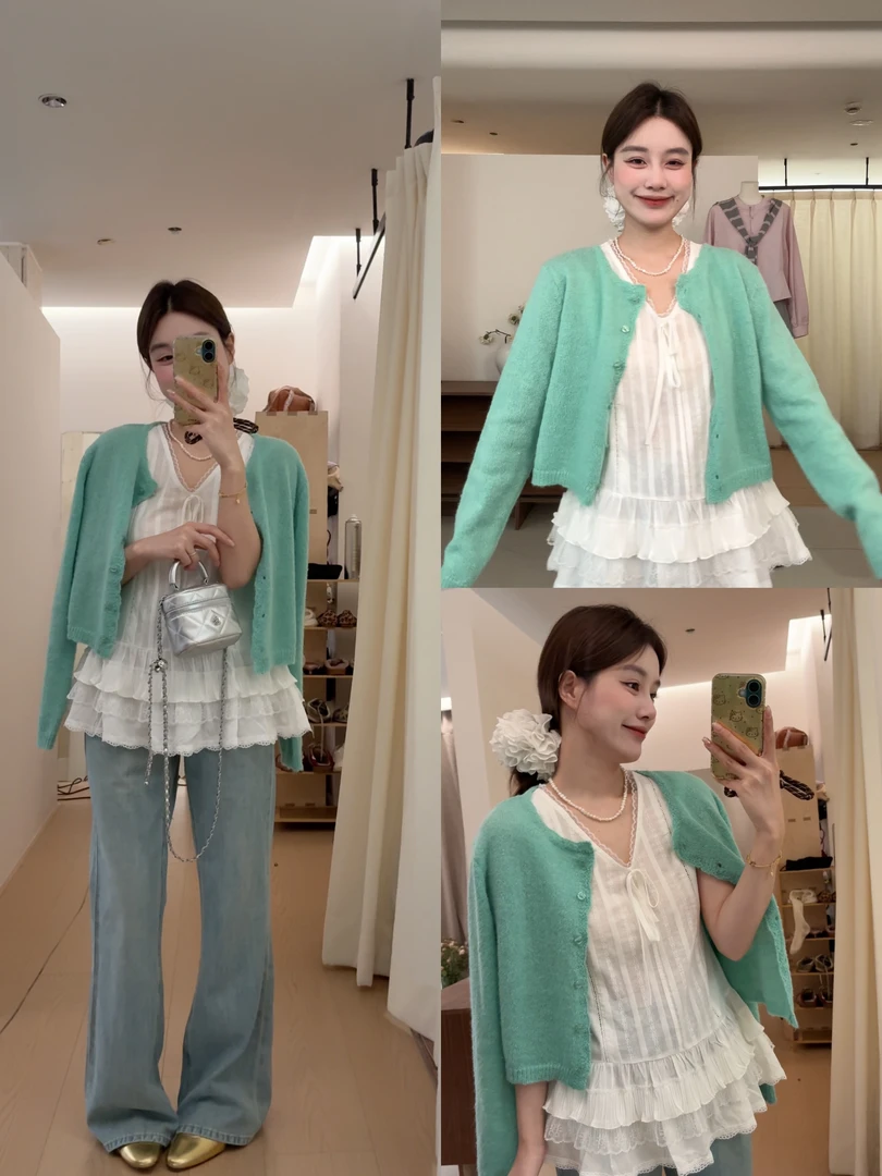 【青柠曼波】2025早春新品显瘦气质时尚百搭宽松短款毛衣开衫