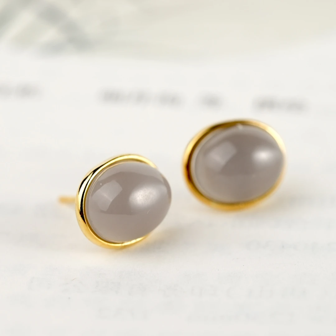 【公子优选】和田玉耳钉烟紫s925银镶（多样性发其一）YJ-23395