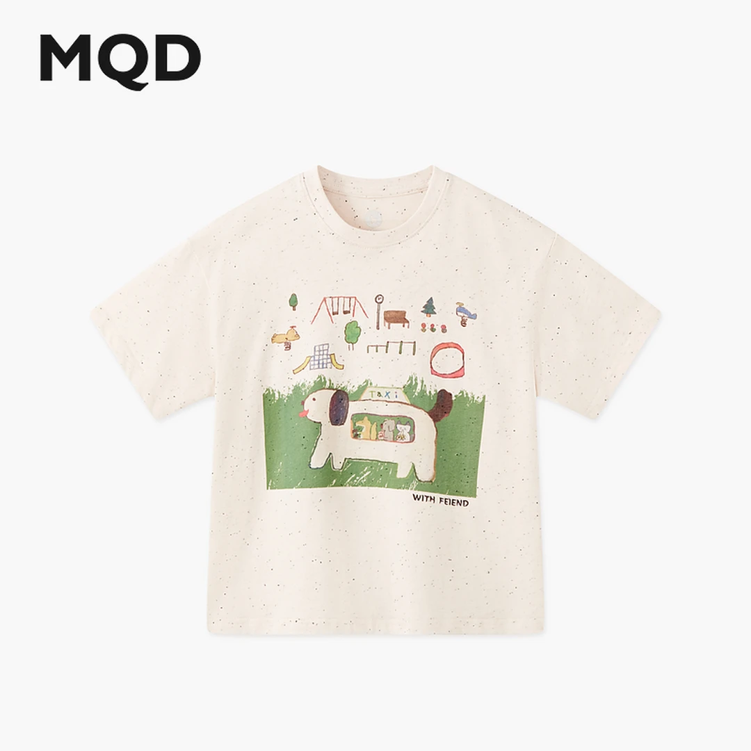 MQD童装25夏季新品学院风卡通涂鸦休闲短袖亲肤舒适T恤9652W0337