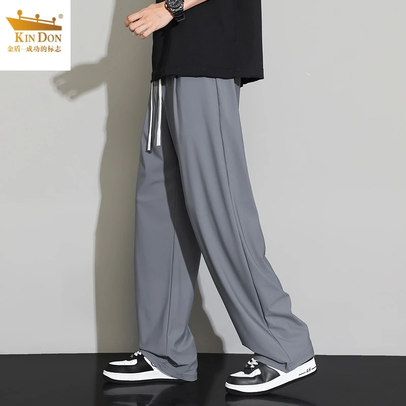 金盾2025新款港风直筒裤宽松休闲裤夏季冰丝裤运动卫裤垂感西裤