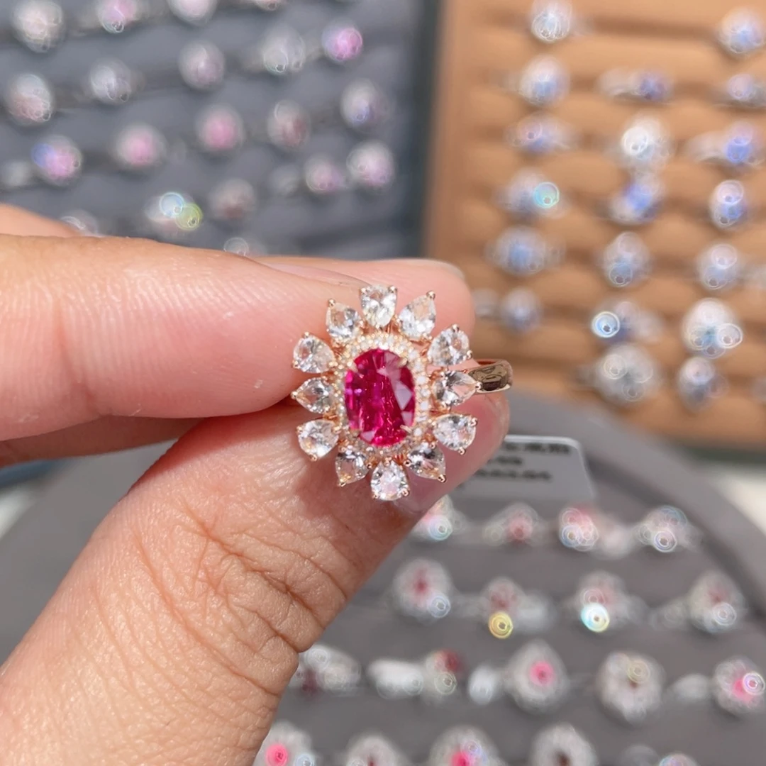 红宝石戒指18K金镶嵌0.81ct 无烧