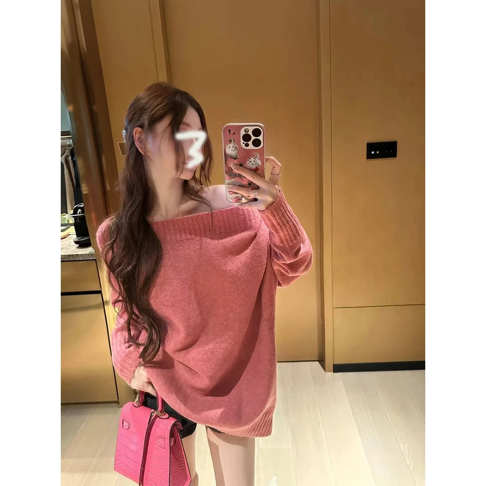 【姐系天菜】6-8运补纯色一字肩秋冬软糯慵懒风露肩长袖针织衫