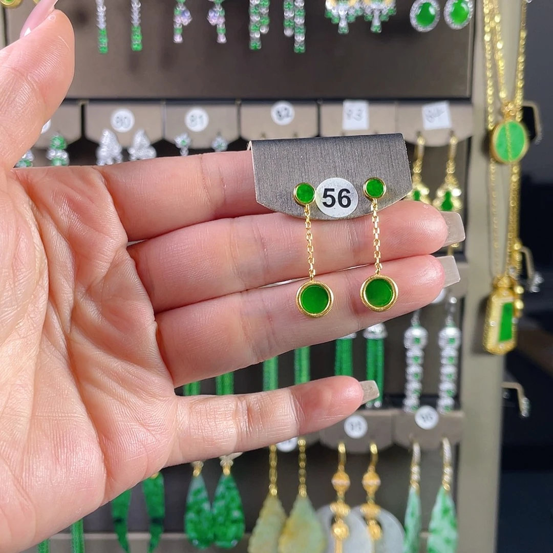 翡翠银S925镶嵌耳饰缅甸A货