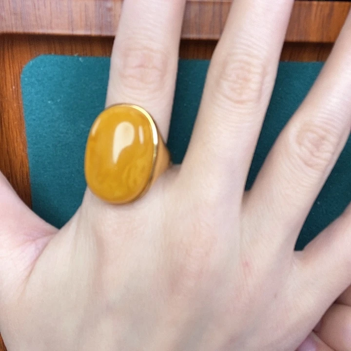 蜜蜡戒指银S925镶嵌戒指