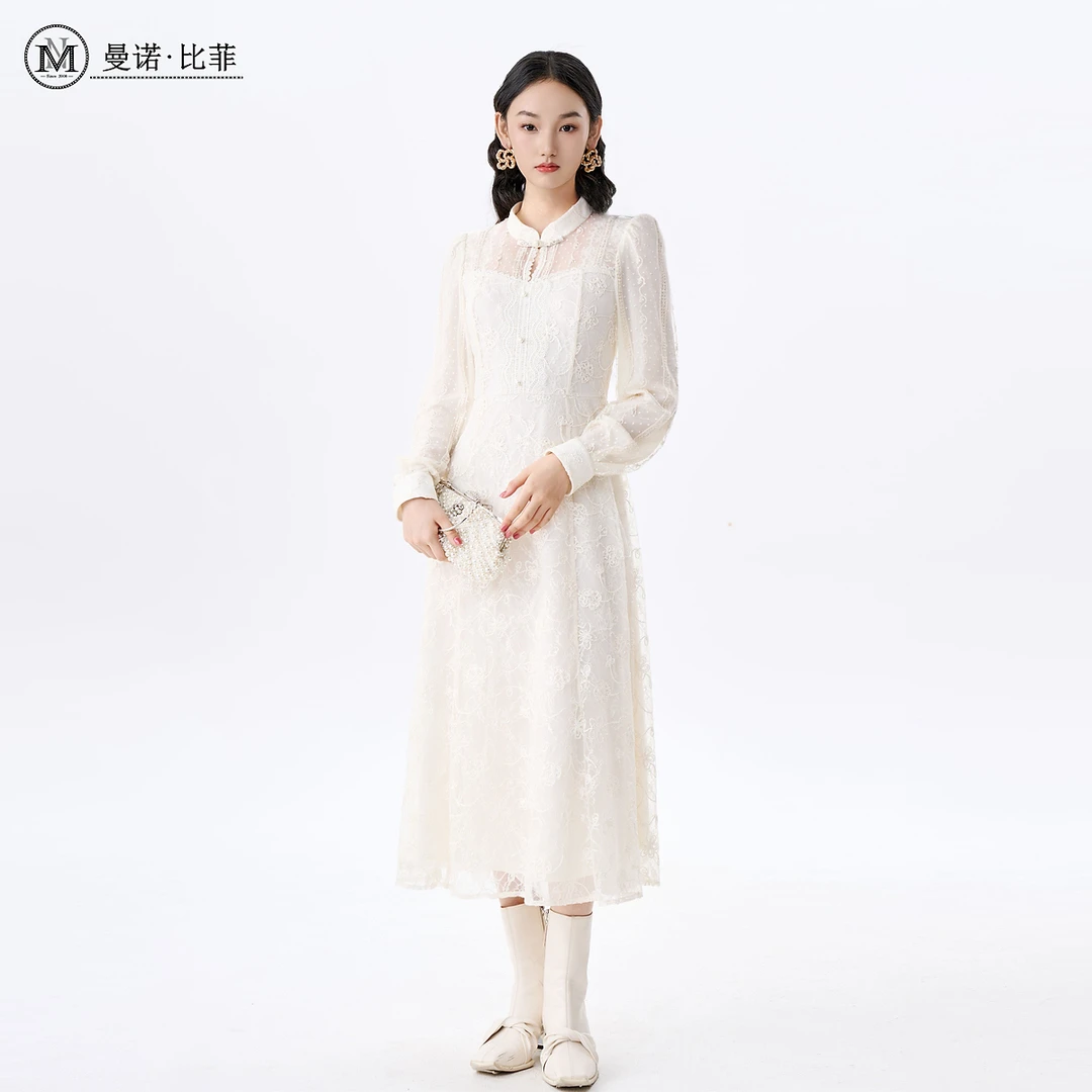 【九月专属】冬季法式高级感立领蕾丝连衣裙MFEL141184