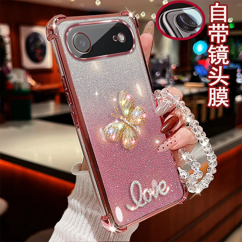 适用于苹果17Air手机壳镜头全包镶钻蝴蝶气囊防摔保护套网红女款