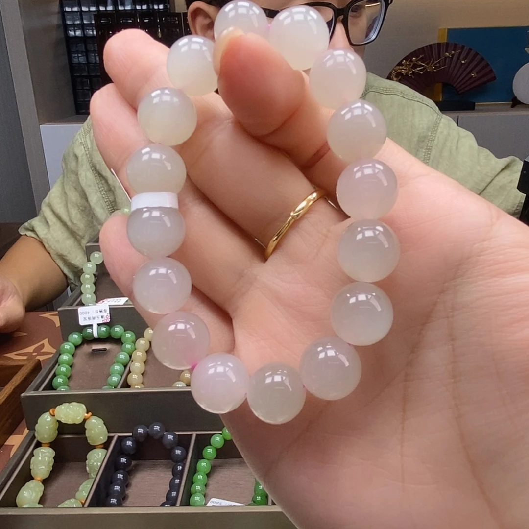 未镶嵌手串和田玉12mm藕粉