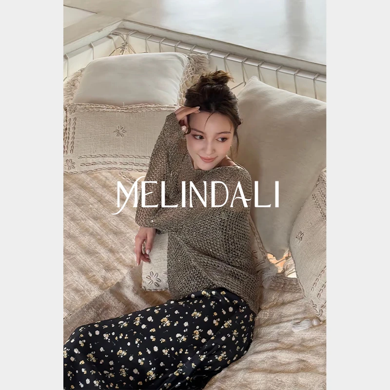 Melinda Li【摩卡亚麻套】私服天丝亚麻进口金丝针织罩衫吊带背心