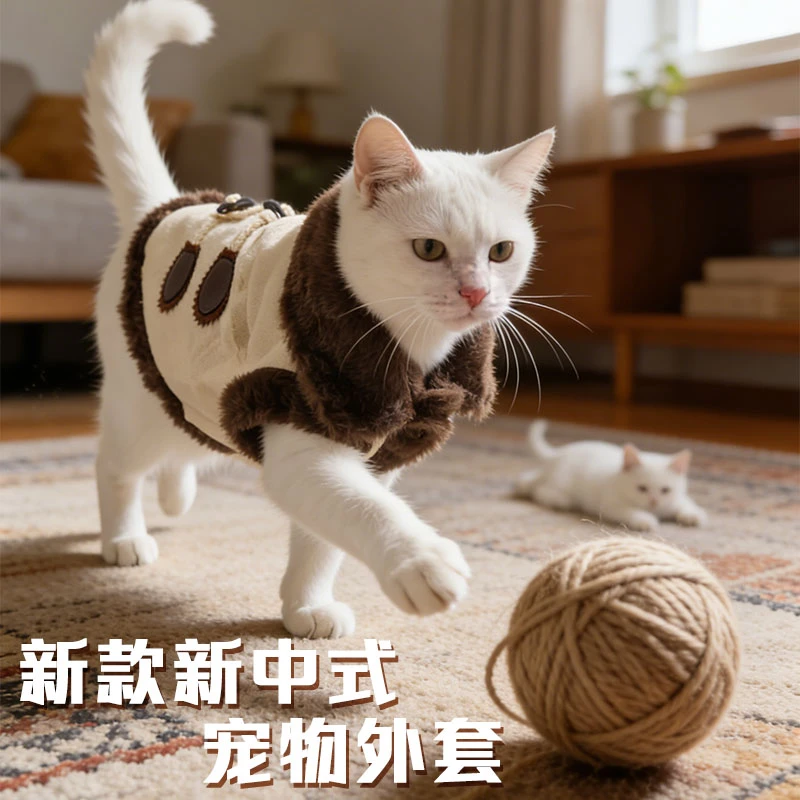 秋冬新款牛角扣装饰宠物牵引外套狗狗猫咪保暖舒适衣服