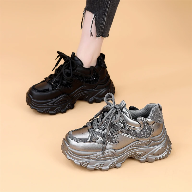 厚底增高老爹鞋女2025秋冬新款加绒小个子运动休闲鞋小码34