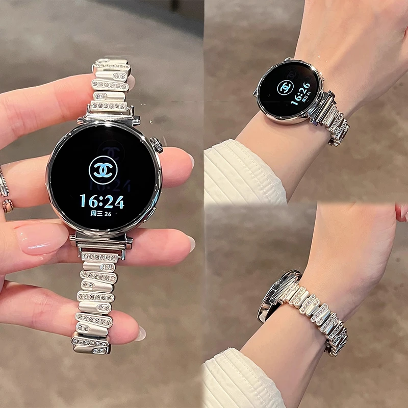 适用华为gt5手表表带Watchgt4ProGT3GT6金属不规则镶钻蝴蝶扣41mm