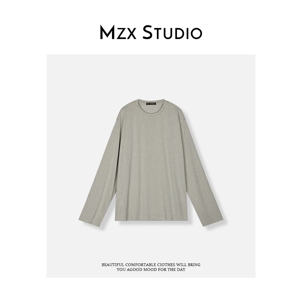 MZX 秋季简约榆木色休闲风圆领长袖T恤 SY9017-P