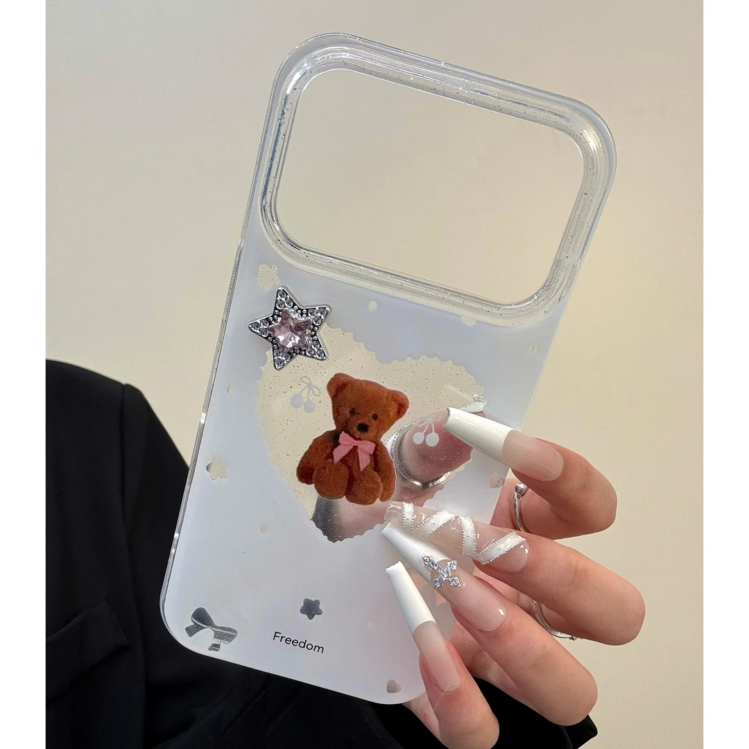 雅天立闪钻星星爱心小熊适用苹果17手机壳16女华为P70vivoppo小米