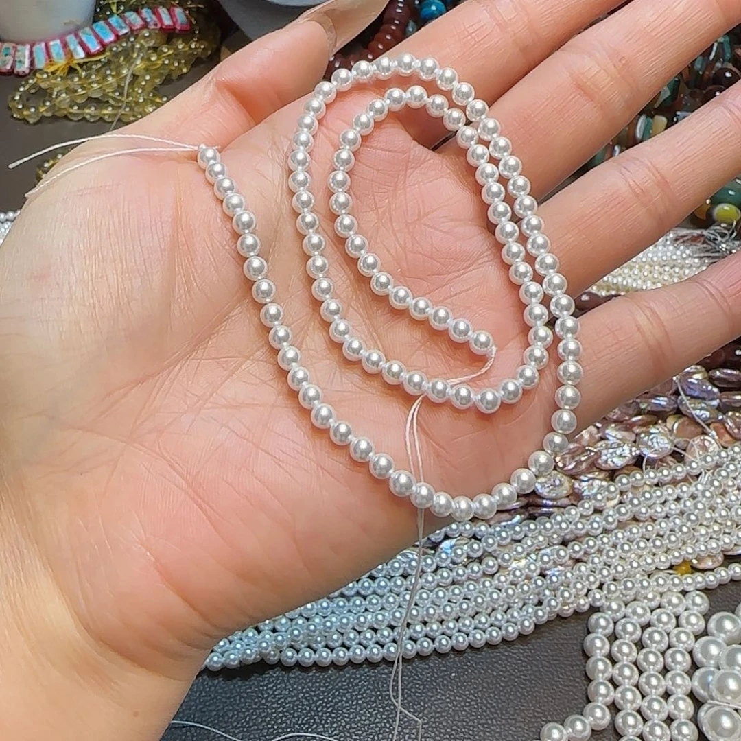玛瑙/玉髓未镶嵌珠宝半成品深水贝珠4mm一条