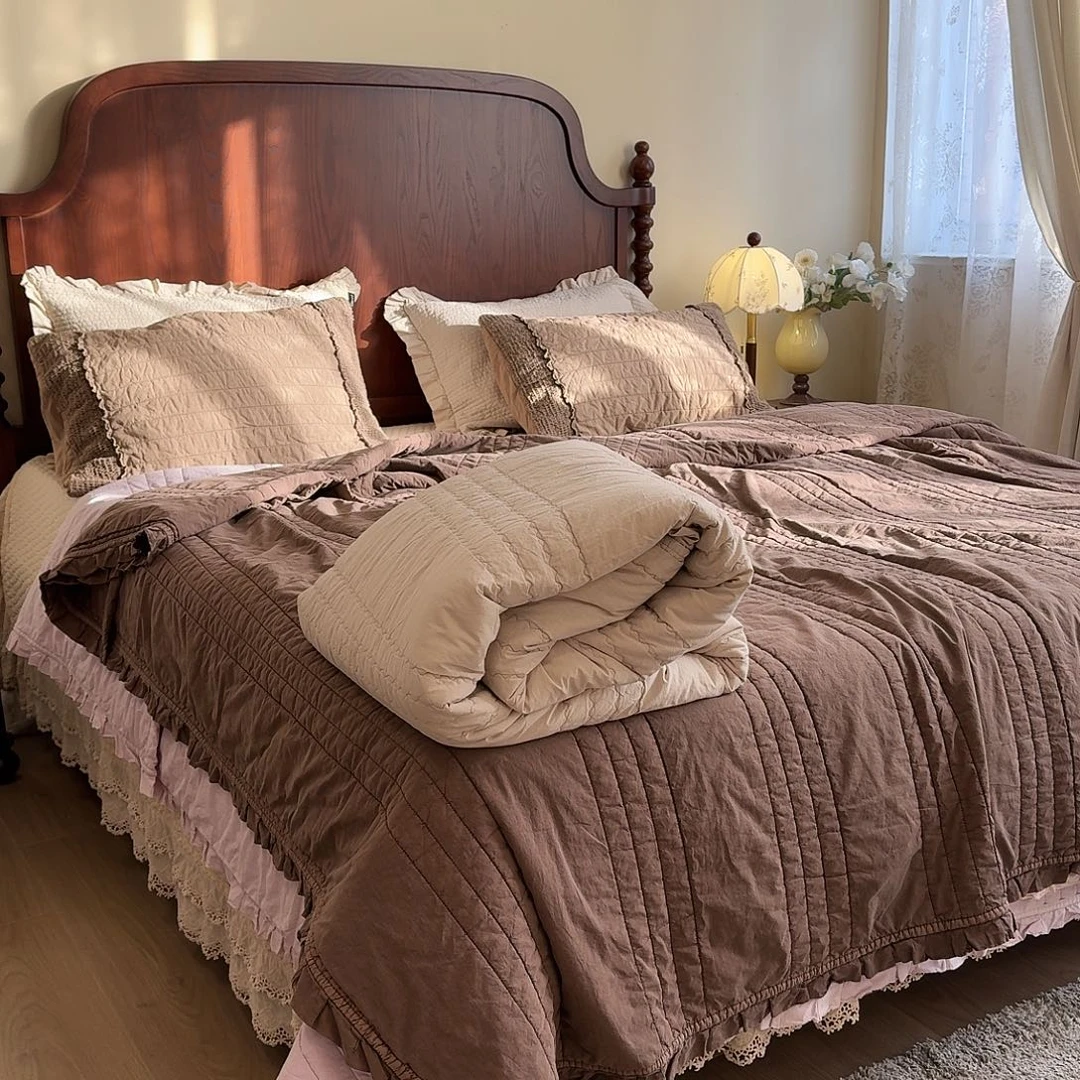 棉安妮米咖色2米被套微瑕