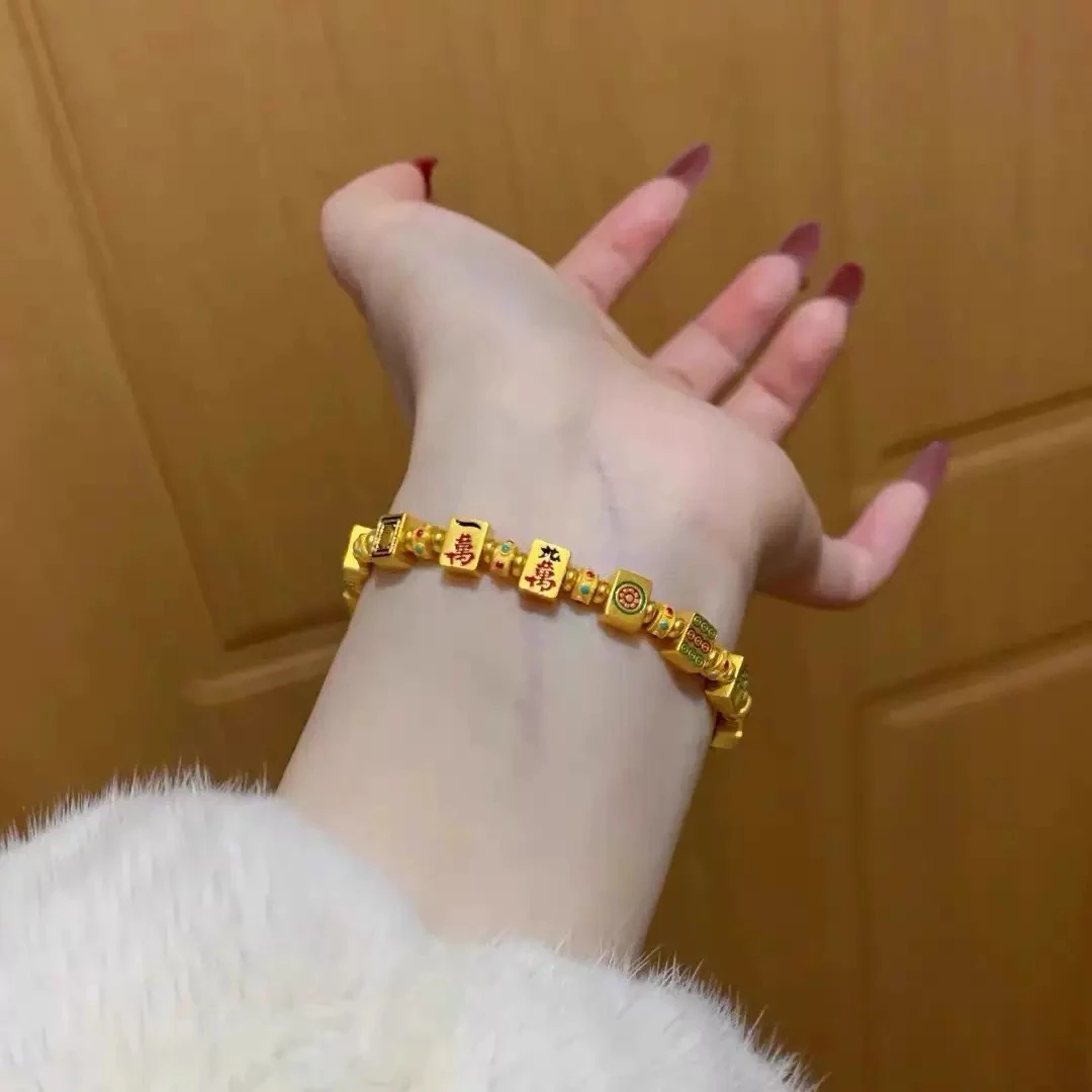 铜合金珐琅手链 13幺新中式發财红中麻将手链高级感纳福手链1088