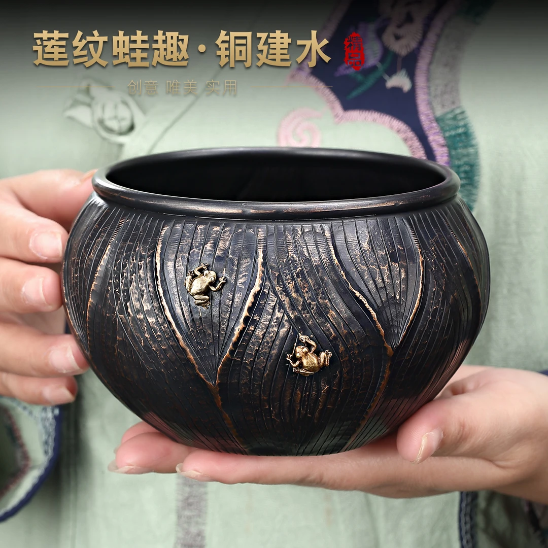 纯铜镶银茶洗小号家用桌面干泡茶渣缸废水缸高档建水笔洗中式复古