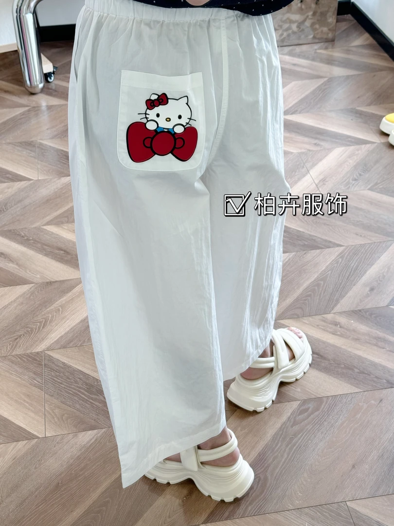【柏卉服饰】欧货松紧腰后兜Kitty防晒裤