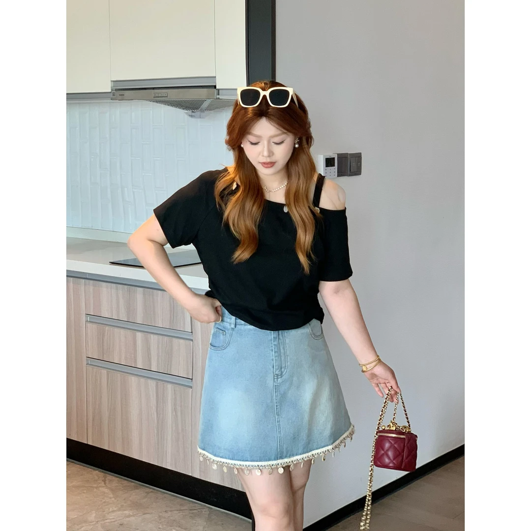 楠序迪迪微胖女装2025夏季短袖慵懒风设计感百搭T恤上衣女DD10700