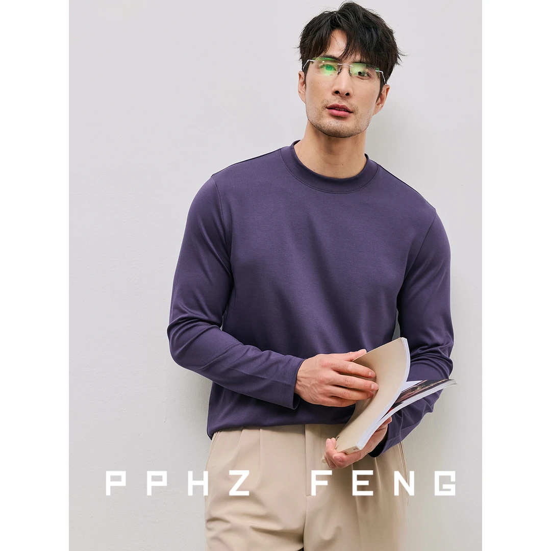 亲肤舒适 重磅厚款莫代尔长绒棉弹力秋冬内搭打底衫圆领长袖T恤男