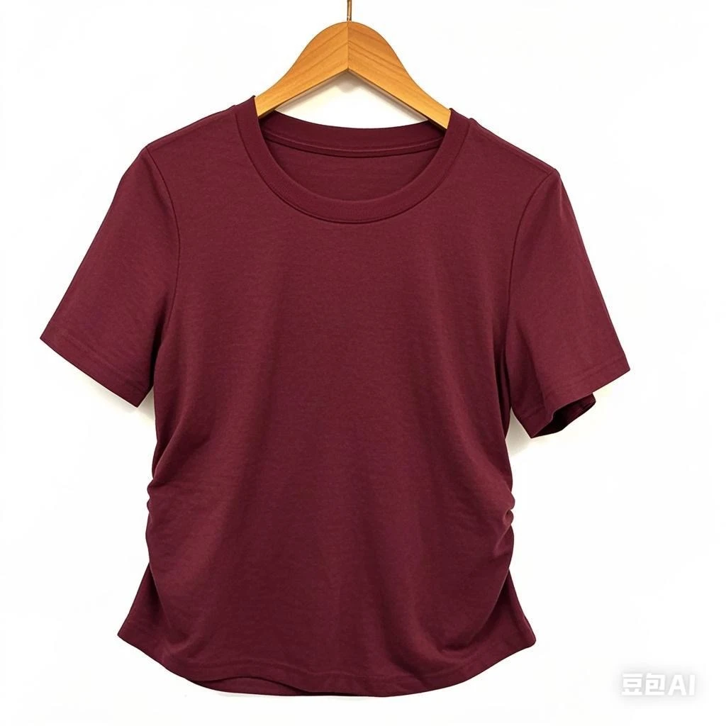 纯色短袖T恤女2025夏季新款正肩修身褶皱显瘦纯棉基础女装668