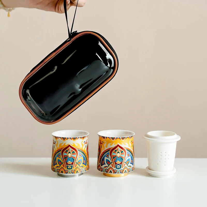 德白敦煌金版无相两杯陶瓷泡茶器旅行茶具便携快客杯功夫茶具套装