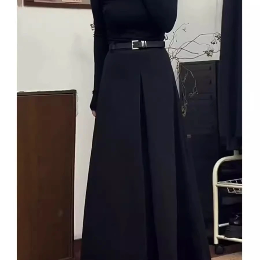 极简风半身裙女春夏季大码胖mm中长款高腰显瘦A字裙学院风轻奢裙