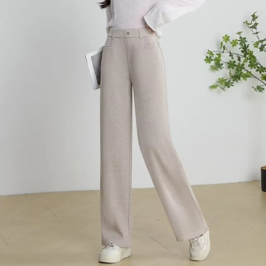 秋冬2025新款加厚加绒显瘦窄版直筒裤休闲裤高腰宽松垂感阔腿裤