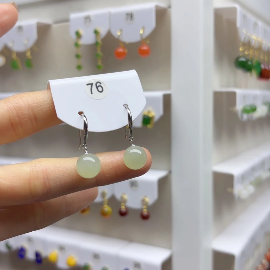 银S925镶嵌和田玉耳饰