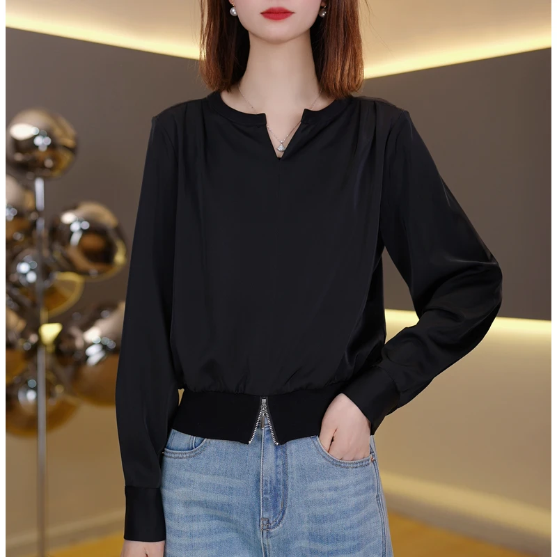 （春季新品）时尚百搭衬衣女2025新款上衣休闲洋气显瘦长袖T恤衬衫