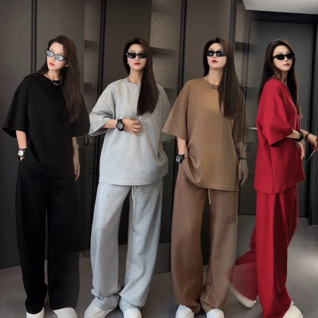 夏季面膜肤感男宽松显瘦圆领短袖弯刀裤子套装情侣款两件套