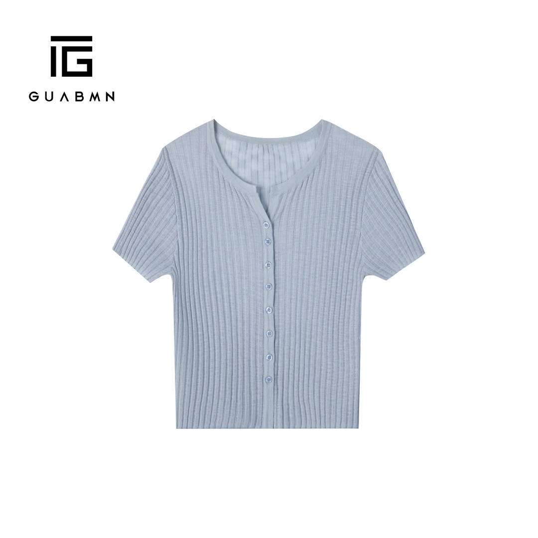 GUABMN2025夏季新款韩系短袖修身短款针织短袖T恤3003
