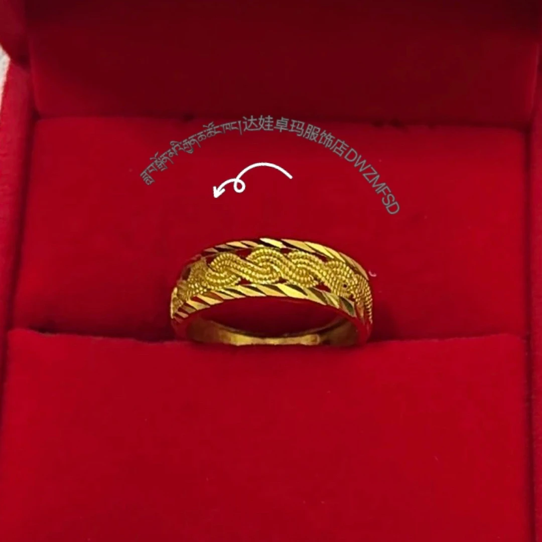 铜合金亚克力戒指 时尚女士戒指情侣龙凤呈祥金色可调节饰品指环
