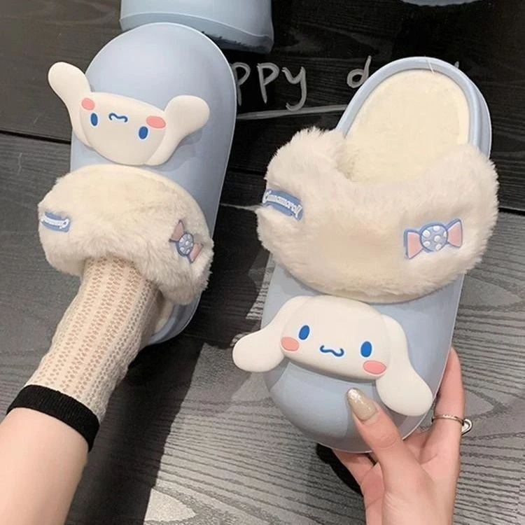 可拆卸女外穿INS玉桂狗卡通可爱厚底女士包跟毛毛保暖棉鞋