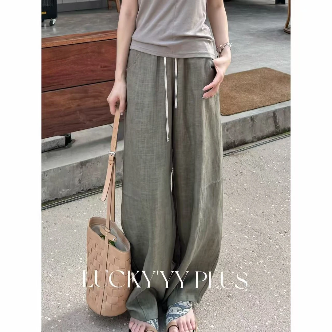 LUCKYYY高品定制斜纹人字纹莱赛尔亚麻腰头撞色香蕉裤 B673