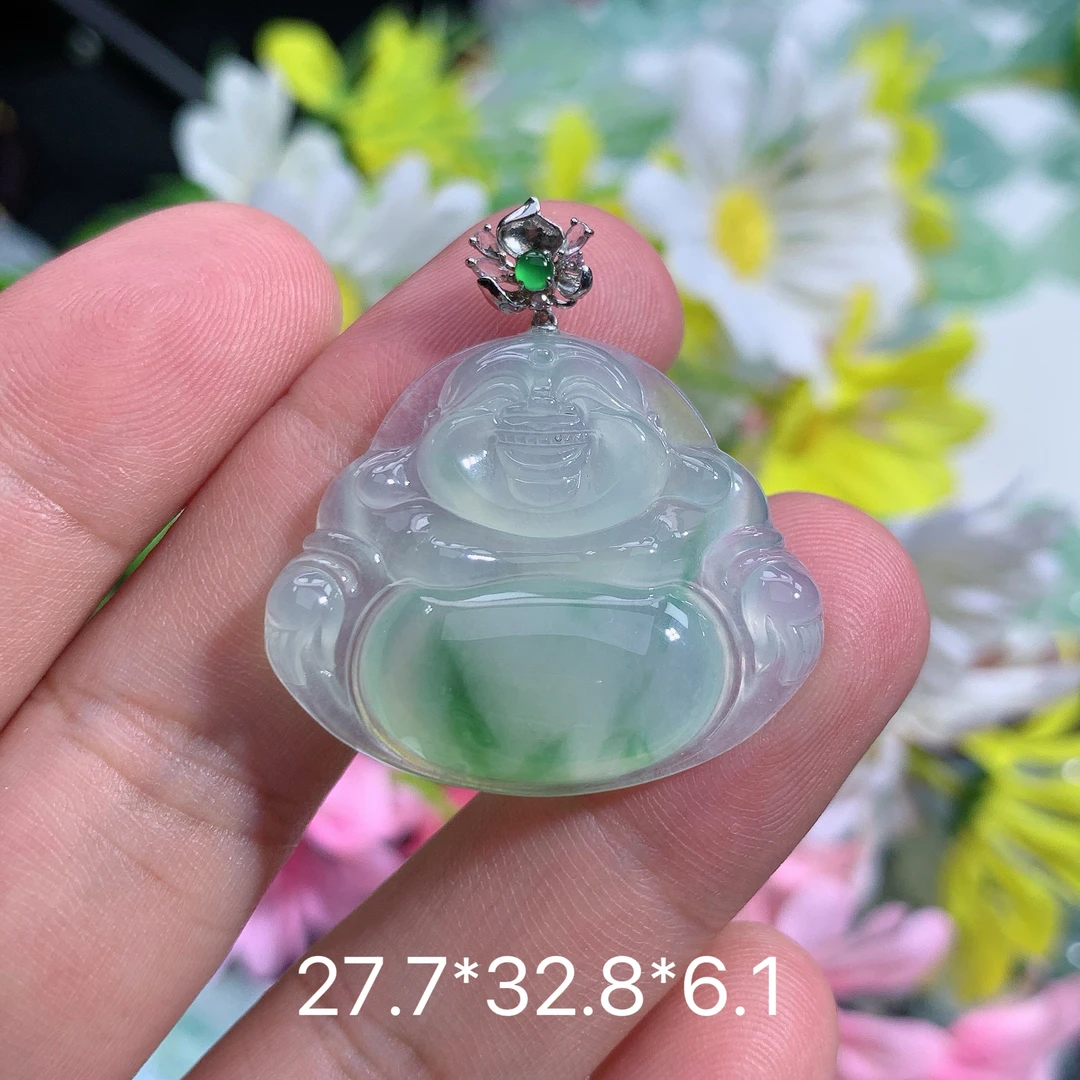 缅甸天然翡翠A货冰种飘绿佛公吊坠凯百搭时尚精美雕刻礼物女士精