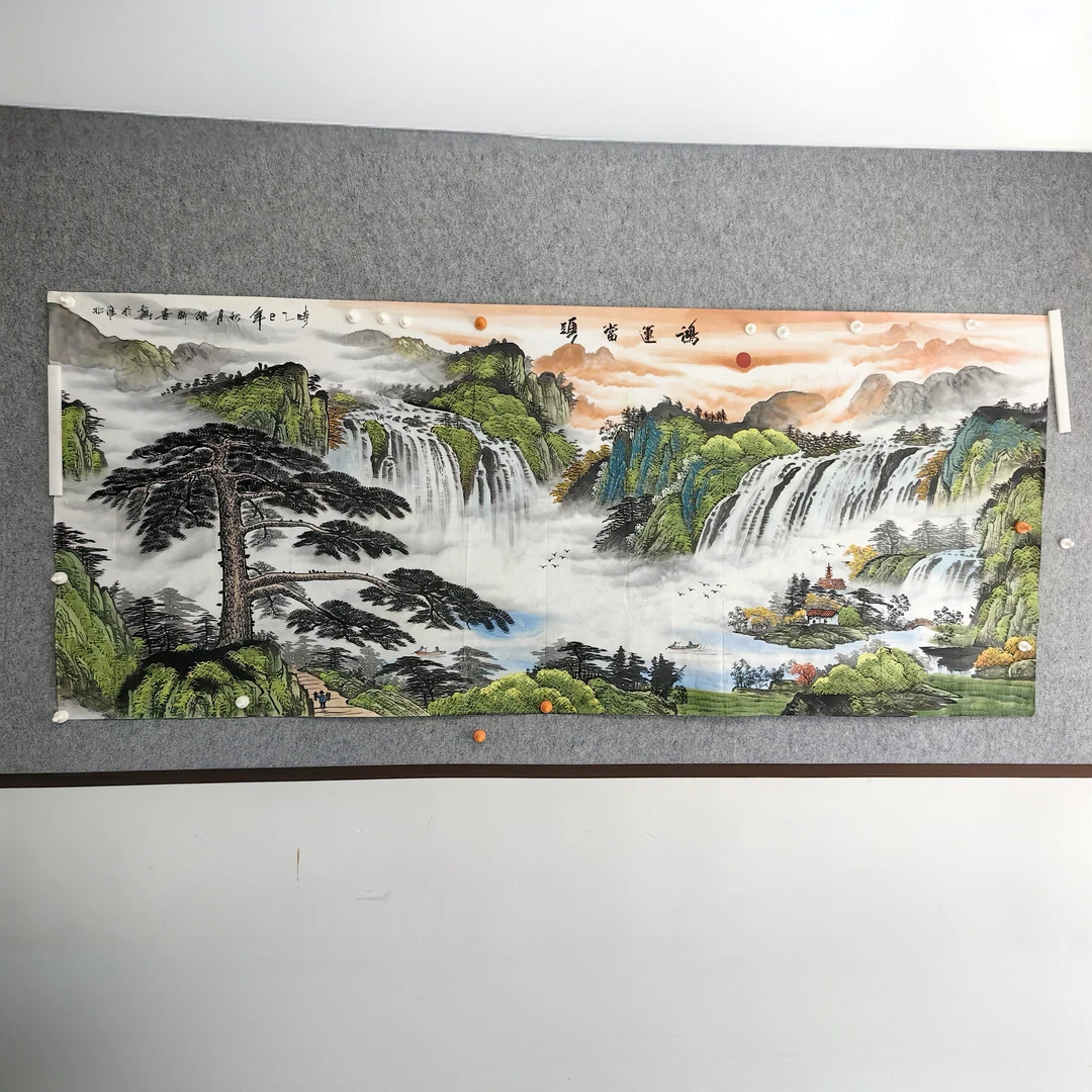 横幅青绿山水国画客厅办公室床头挂画作品