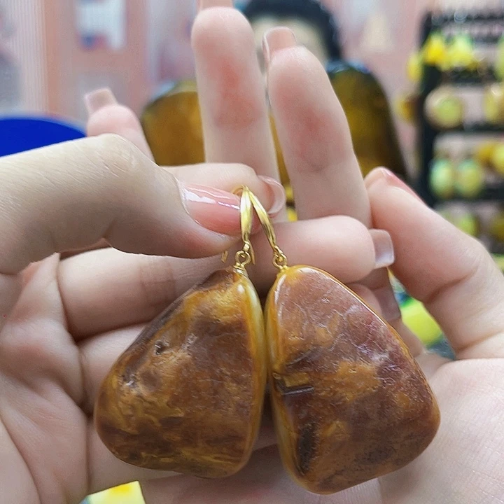 琥珀银S925镶嵌颈饰耳环