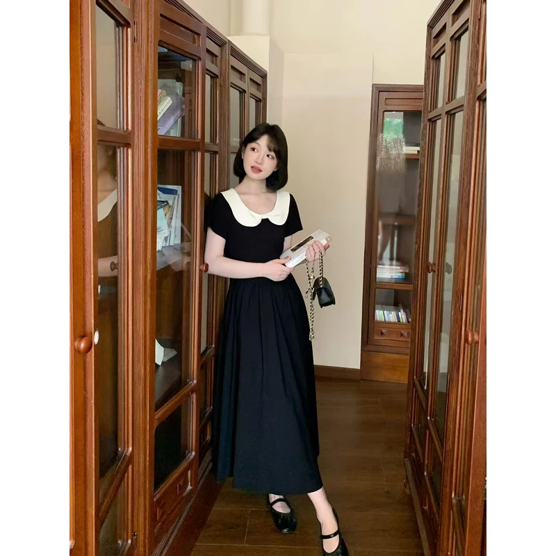 板栗西西【赫本甜心】夏季拼接收腰显瘦小黑裙简约时尚连衣裙