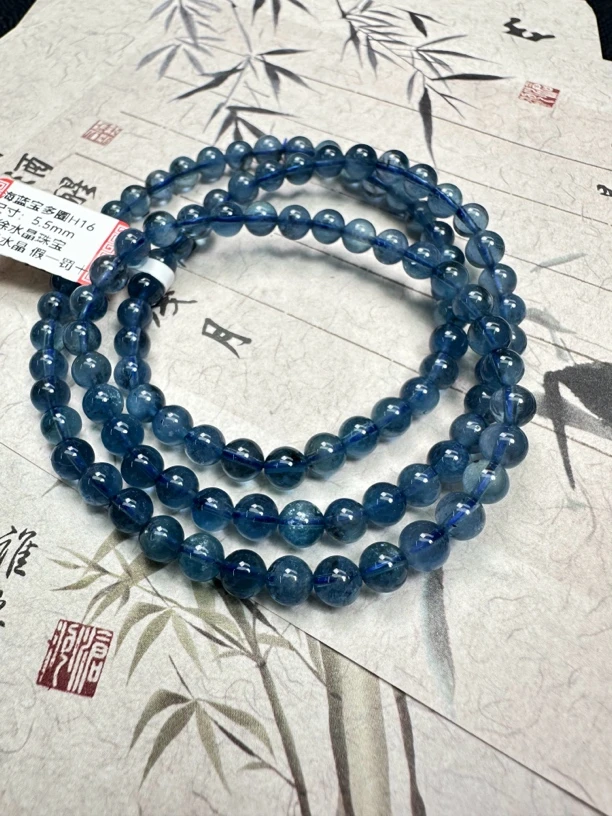 天然辰砂H16魔鬼蓝色多圈手串黑爆闪云母片海/蓝/ 多样性发其一