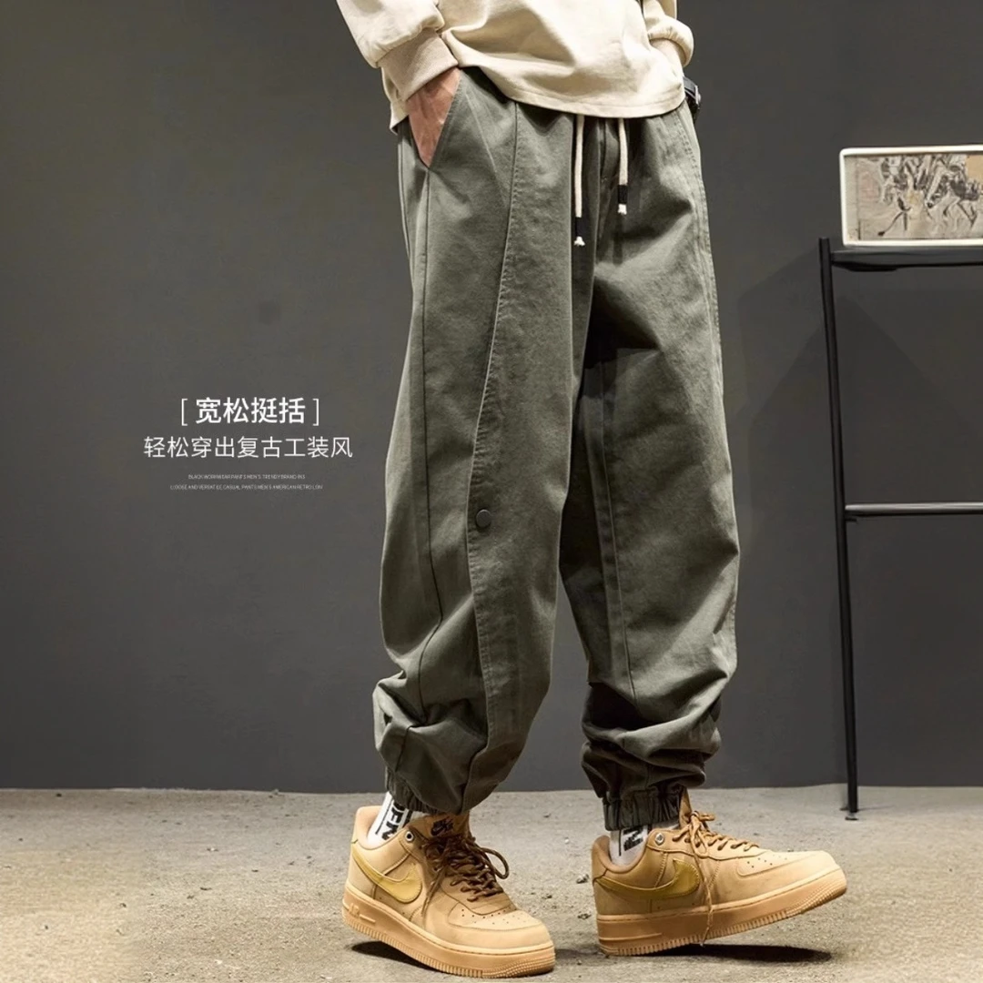 仓石一树工装裤男潮牌休闲裤子春秋季美式复古机能加绒加厚束脚裤