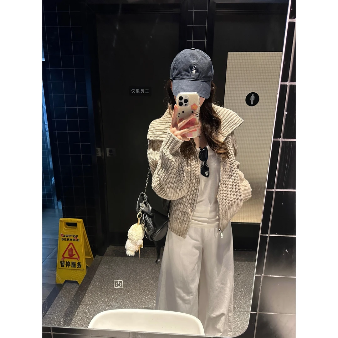 韩系百搭针织开衫女秋冬新款宽松显瘦休闲慵懒感毛衣外套上衣女