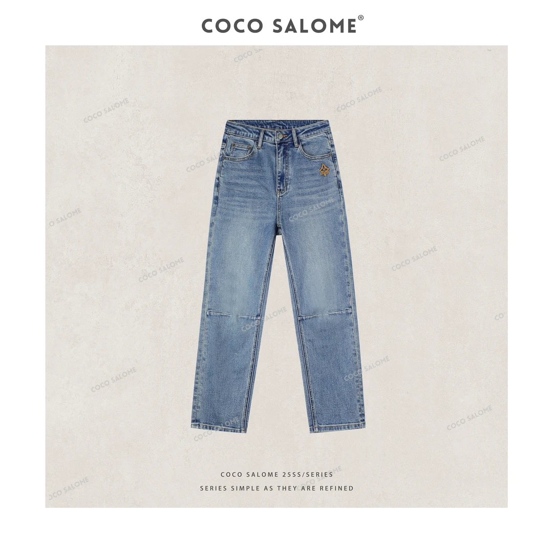 COCO SALOME⒁【牛裤】2025早春简约百搭弹力烟管九分牛仔裤1064
